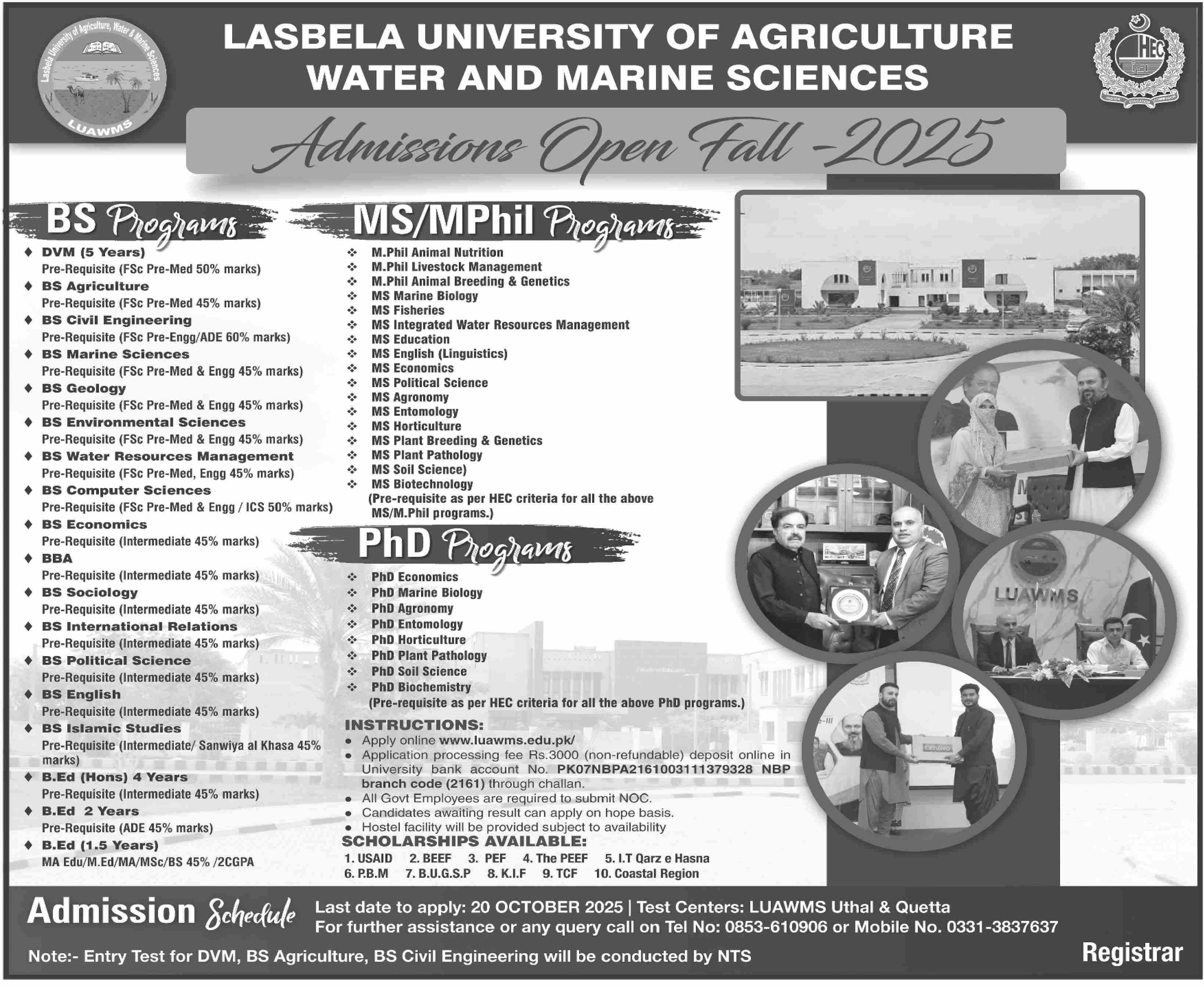 Admission Open in Lasbela University of Agriculture Water & Marine Sciences Quetta